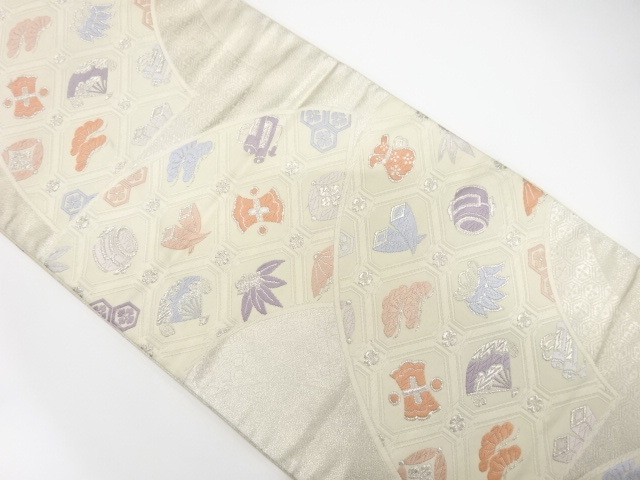 アンティーク　地紙に宝尽くし模様織り出し袋帯（材料）